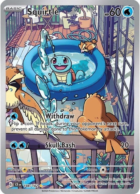 Pokémon Stellar Crown Squirtle single card featuring Squirtle in a vibrant design, part of the Pokémon trading card collection.