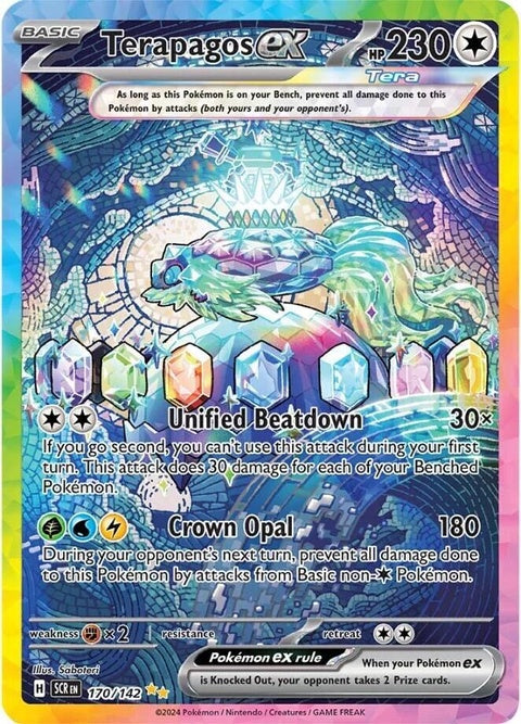 Pokémon Stellar Crown Terapagos-EX single card, featuring artwork of the Terapagos Pokémon from the Pokémon TCG.
