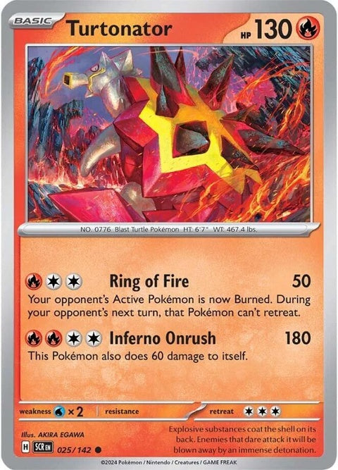 Pokémon Stellar Crown Turtonator card from the Singles collection, featuring detailed artwork of the fire and dragon-type Pokémon.
