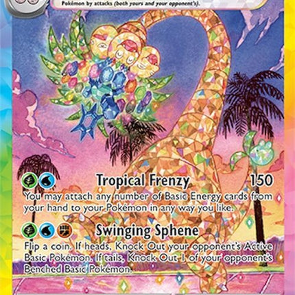 Alolan Exeggutor V Pokémon card from Surging Sparks set, featuring vibrant artwork of the grass and dragon-type Pokémon.