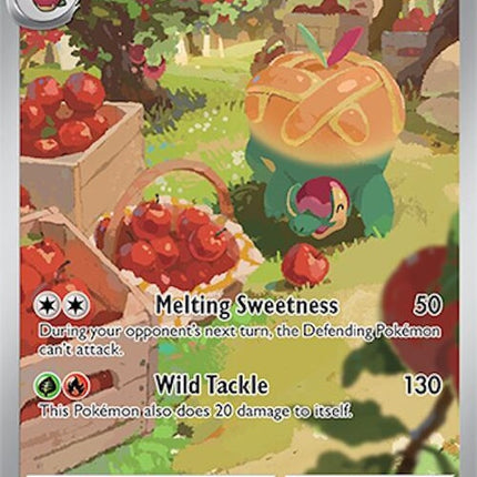 Pokémon Surging Sparks Appletun card, singles trading card game, featuring colorful artwork of Appletun on a vibrant background.