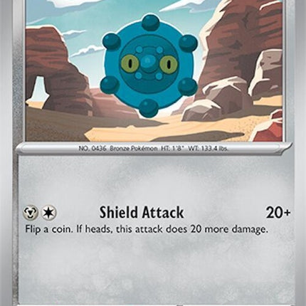 Pokémon Surging Sparks Bronzor 126 single card showing Bronzor's artwork with a vibrant background and detailed design.