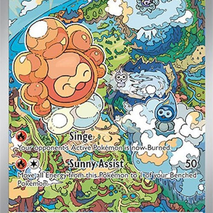 Pokémon Surging Sparks Castform Sunny Form, a colorful Pokémon figure in a bright sunny setting.