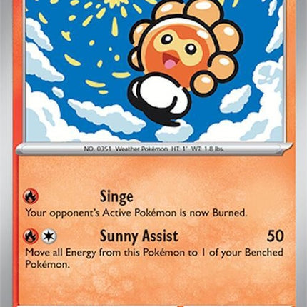 Pokémon Surging Sparks Castform Sunny Form 20, single card featuring the sunny weather-themed Pokémon with vibrant artwork.