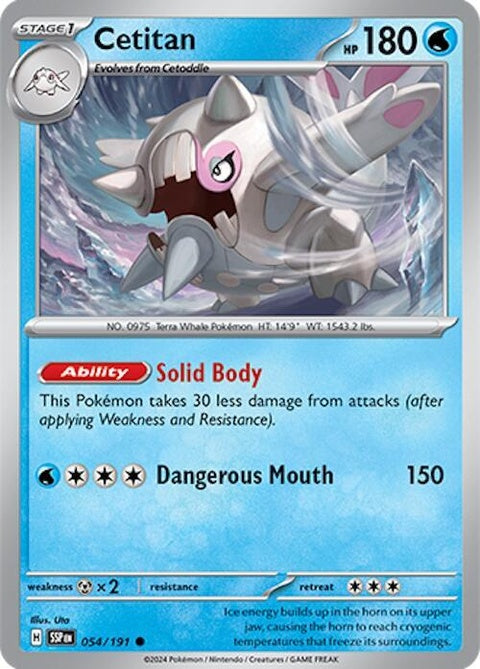 Pokémon Surging Sparks Cetitan 54 single card featuring Cetitan Pokémon in vibrant illustration.