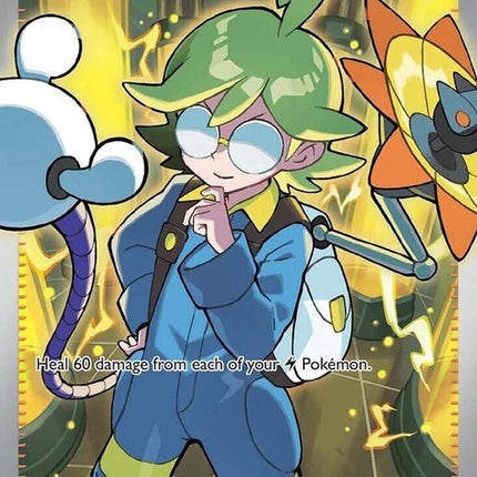 Pokémon Surging Sparks Clemont's Quick Wit card, single from the Pokémon trading card game featuring Clemont.