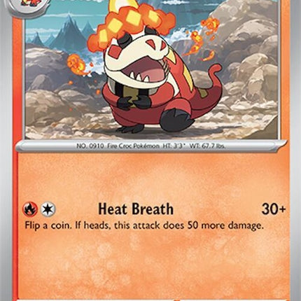 Pokémon Surging Sparks Crocalor 30 singles card, vibrant artwork featuring the Fire-type Pokémon Crocalor.