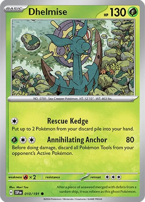 Pokémon Surging Sparks Dhelmise single card, detailed illustration, vibrant colors, from the Pokémon trading card game series.
