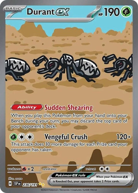 Pokémon Surging Sparks Durant EX single card featuring artwork of Durant EX from the Pokémon trading card game.