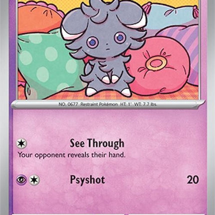 Pokémon Surging Sparks Espurr 84 single card, featuring artwork of the Psychic-type Pokémon Espurr from the Pokémon trading card game.