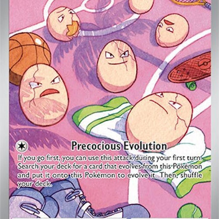 Pokémon Surging Sparks Exeggcute single card, featuring six egg-shaped creatures with green and brown coloring and detailed artwork.