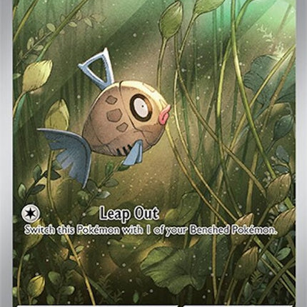 Pokémon Surging Sparks Feebas Pokémon single card, featuring artwork of a small, colorful fish Pokémon with vibrant details.