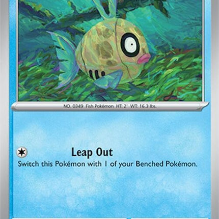 Pokémon Surging Sparks Feebas 41 single card showing colorful illustration of Feebas in a Pokémon trading card image.