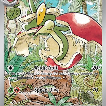 Pokémon Surging Sparks Flapple 210 singles card featuring artwork of the Grass and Dragon-type Pokémon in vibrant colors.
