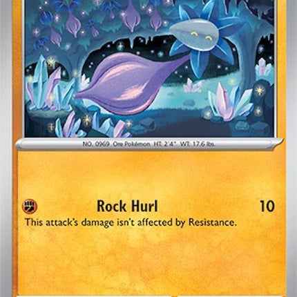 Pokémon Surging Sparks Glimmet 114 card featuring Glimmet in a vibrant, dynamic pose on a Pokémon card.