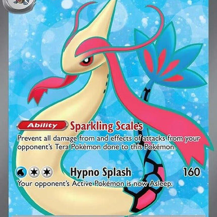 Pokémon Surging Sparks Milotic EX card featuring Milotic in a dynamic pose with vibrant artwork.