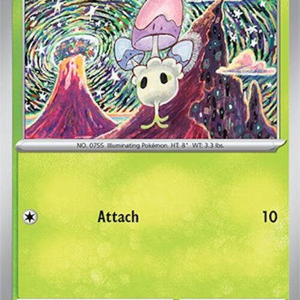 Pokémon Surging Sparks Morelull single card featuring artwork of the Pokémon in a vibrant, colorful scene.