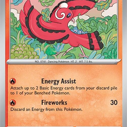 Pokémon Surging Sparks Oricorio 26 single card featuring colorful bird with vibrant plumage, detailed artwork.