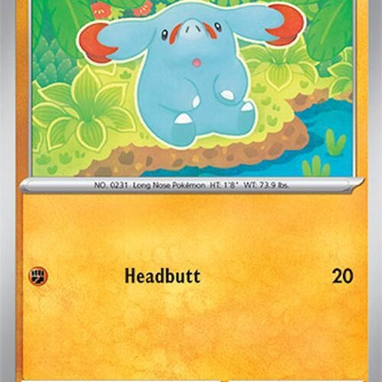 Pokémon Surging Sparks Phanpy 102 singles card, featuring a detailed illustration of the orange elephant Pokémon.