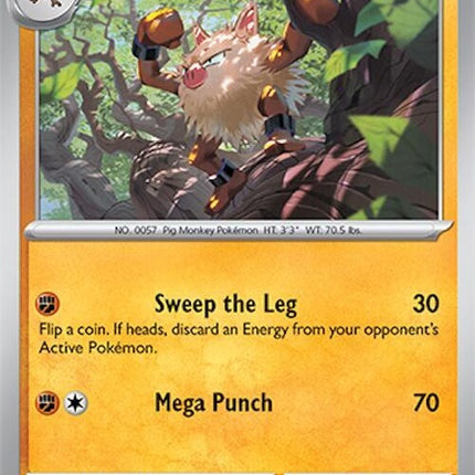 Pokémon Surging Sparks Primeape 99 single card, featuring the fighting-type Pokémon in dynamic artwork.
