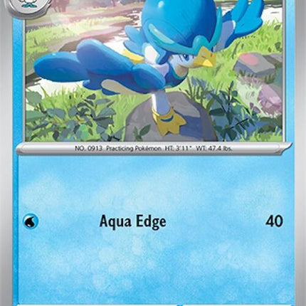 Pokémon Surging Sparks Quaxwell 51 single card with vibrant illustration and detailed artwork on a white background.