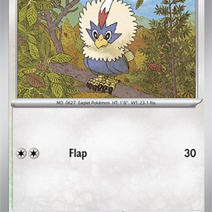 Pokémon Surging Sparks Rufflet 152 single card, featuring a detailed illustration of the bird Pokémon on a vibrant background.