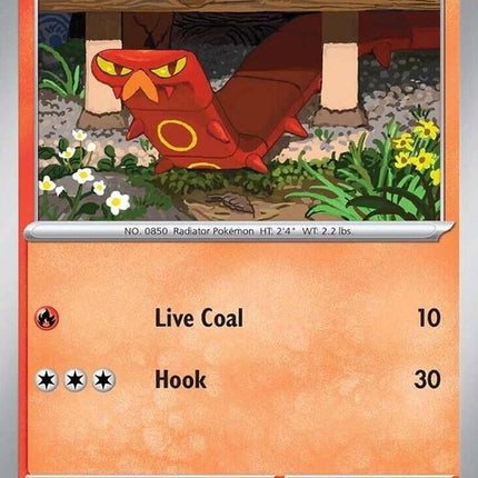 Pokémon Surging Sparks Sizzlipede 27 singles card, featuring vibrant artwork of the fiery insect Pokémon.