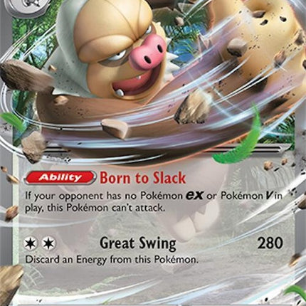 Pokémon Surging Sparks Slaking EX singles card, detailed artwork featuring Slaking with dynamic background and vibrant colors.