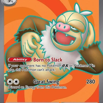 Pokémon Surging Sparks Slaking EX 227 singles card featuring a dynamic illustration of Slaking in action.