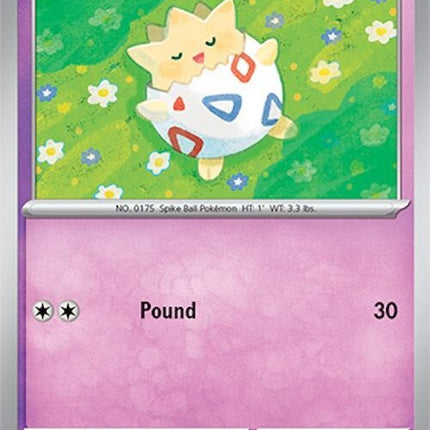 Pokémon Surging Sparks Togepi 70-card from Singles collection, featuring a cute Togepi Pokémon in vibrant artwork.