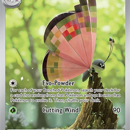 Pokémon Surging Sparks Vivillon #193 trading card featuring vibrant butterfly wings and artwork on a white background.