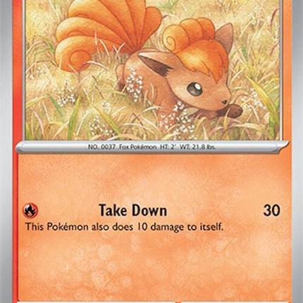 Vulpix Pokémon card from Surging Sparks set, featuring an illustration of Vulpix in a dynamic pose.