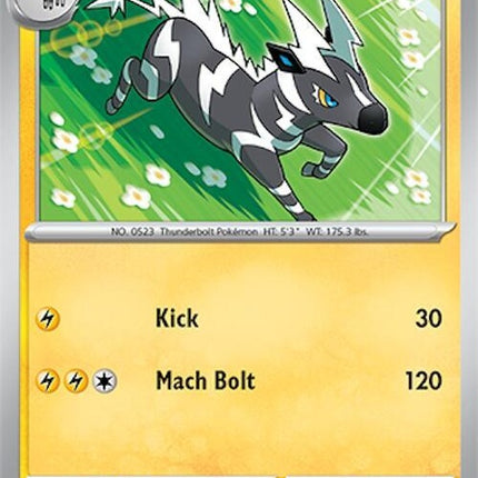 Pokémon Surging Sparks Zebstrika 63 single card featuring Zebstrika Electric Pokémon from the Pokémon trading card game.