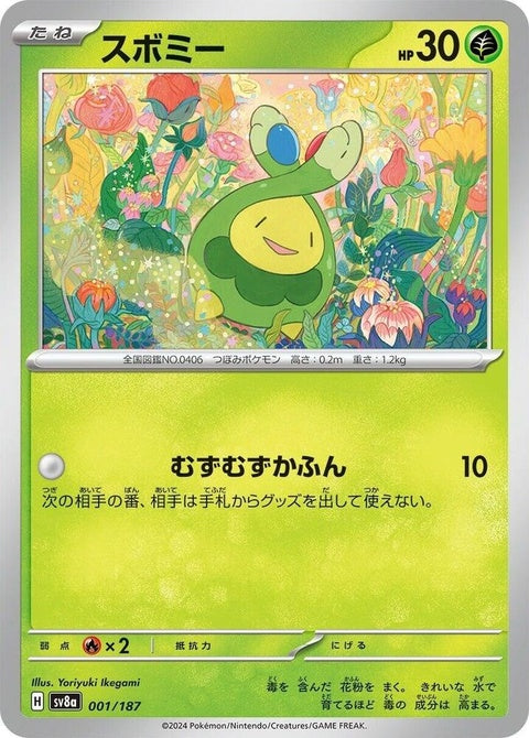 Japanese Pokémon SV8a Terastal Fest EX Budew single card featuring a colorful illustration of the Grass-type Pokémon.