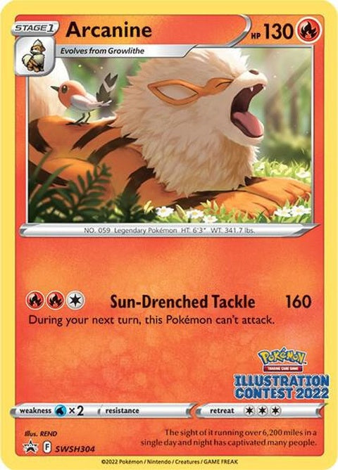 Pokémon Sword & Shield Black Star Promo Arcanine card, featuring detailed illustration from the 2022 Illustration Contest.