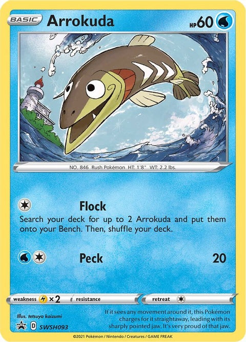 Pokémon Sword & Shield Black Star Promo Arrokuda card, front view showing artwork and card details.
