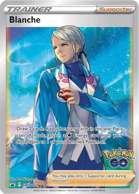 Pokémon Sword & Shield Black Star Promo Blanche SWSH227 featuring Pokémon character on a black card with shiny design.