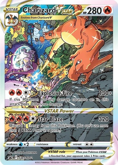 Pokémon Sword & Shield Black Star Promo Charizard Vstar card, featuring Charizard illustration and Vstar logo.