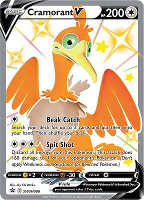 Pokémon Sword & Shield Black Star Promos Cramorant V single card with artwork and branding, from the Cramorant V SWSH086 set.