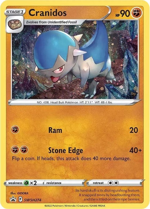 Pokémon Sword & Shield Black Star Promos Cranidos card, featuring artwork of the Rock-type Pokémon Cranidos.