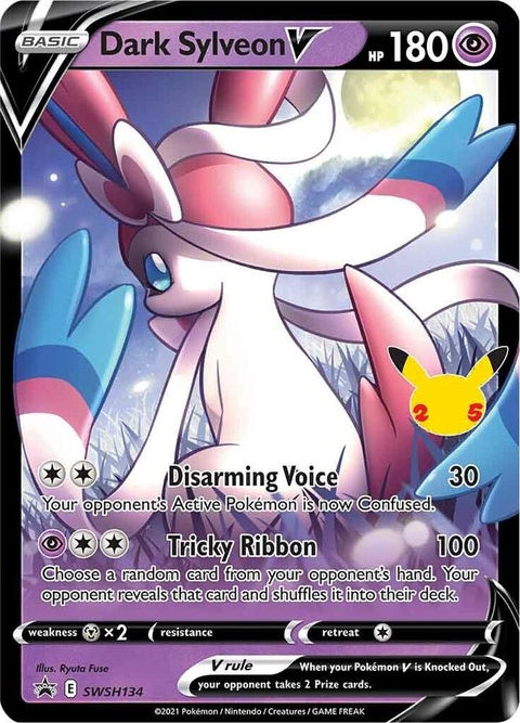 Dark Sylveon V Pokémon Sword & Shield Black Star Promo card from the SWSH134 set, featuring artwork of the fairy-type Pokémon.