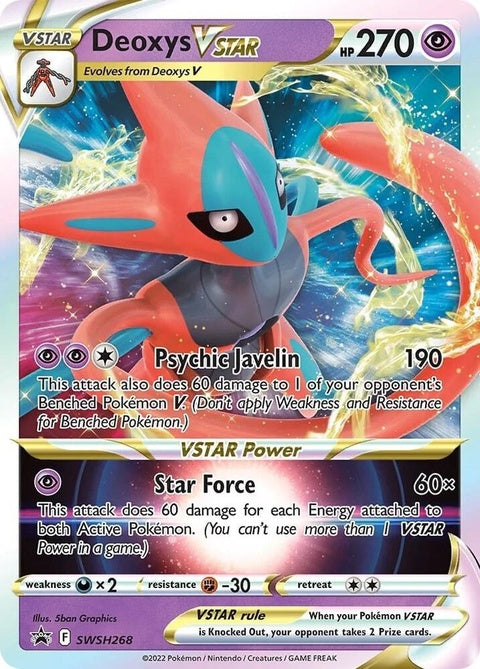 Pokémon Sword & Shield Black Star Promo Deoxys VStar card, vibrant illustration, shiny holographic details, collectible Pokémon trading card