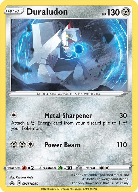 Pokémon Sword & Shield Black Star Promo Duraludon card, featuring Duraludon artwork from the SWSH060 set.