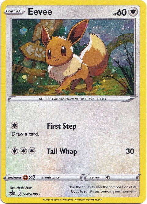 Pokémon Sword & Shield Black Star Promo Eevee card, featuring detailed illustration of the popular Pokémon Eevee.