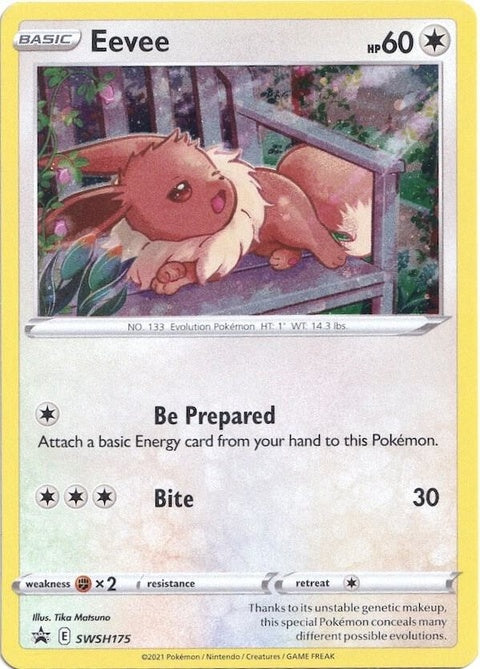 Pokémon Sword & Shield Black Star Promo Eevee card, front view showcasing the illustrated Pokémon character.