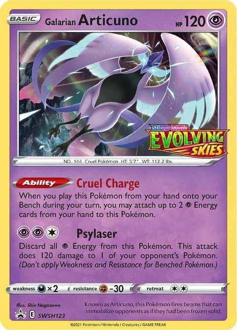 Pokémon Sword & Shield Black Star Promo Galarian Articuno card, prerelease singles from the Pokémon Trading Card Game.