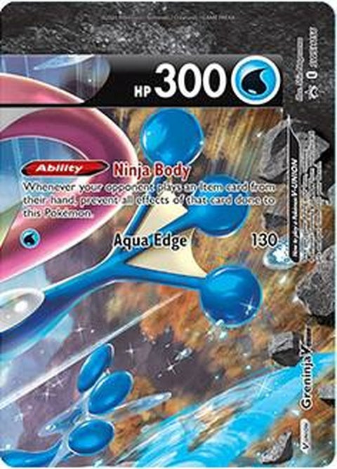 Pokémon Sword & Shield Black Star Promos Greninja V-Union card, featuring artwork of the Greninja V-Union Pokémon on a black background.