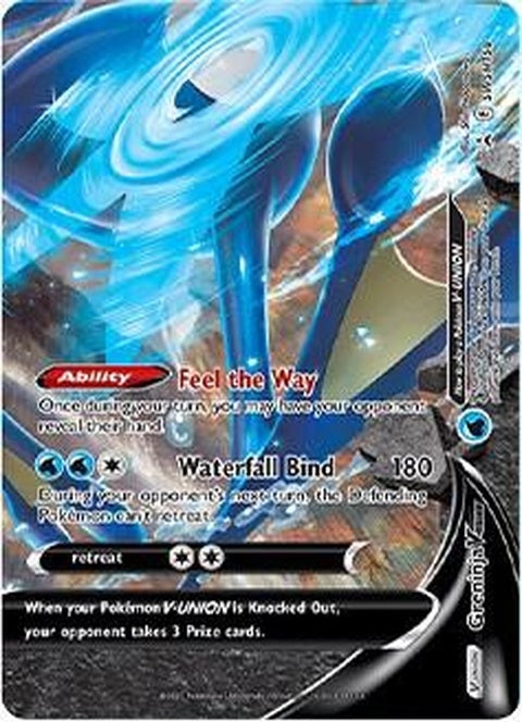 Pokémon Sword & Shield Black Star Promo Greninja V-Union card, featuring artwork of the Water-type Pokémon in a dynamic pose.