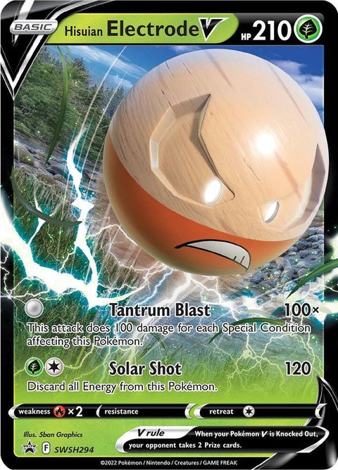 Hisuian Electrode V Pokémon Sword & Shield Black Star Promo card, featuring electric-type Pokémon in a dynamic pose.
