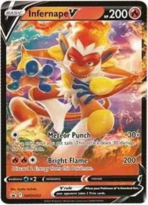 Pokémon Sword & Shield Black Star Promos Infernape V card from SWSH252 set, featuring Infernape in a dynamic battle pose.